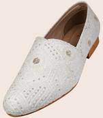 mens fabric material white all over embroidery ethnic shoes for bridal party occasion