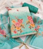 multi unstitched digital print with printed dupatta shimmer dress material