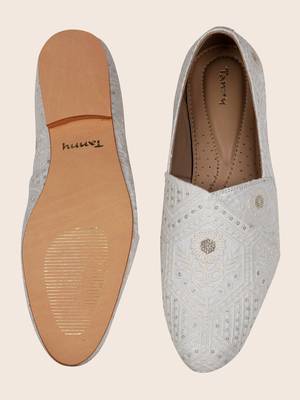 mens fabric material white all over embroidery ethnic shoes for bridal party occasion 4