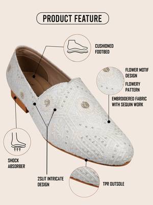 mens fabric material white all over embroidery ethnic shoes for bridal party occasion 5