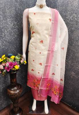 multi unstitched digital print with printed dupatta shimmer dress material 4