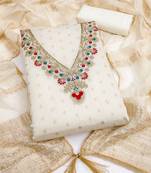 white unstitched weaving embroidered neck with woven embellished dupatta dress material