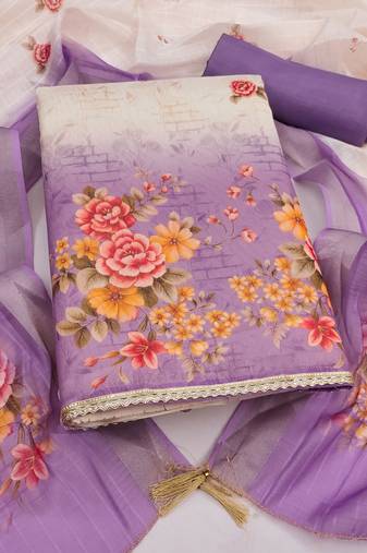 multi unstitched digital print with printed dupatta shimmer dress material