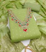light green unstitched weaving embroidered neck with woven embellished dupatta dress material