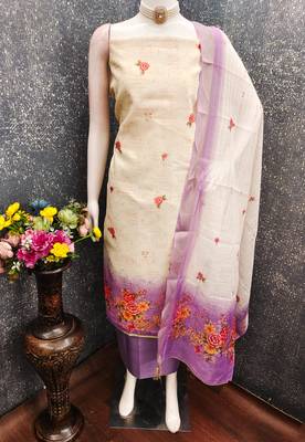 multi unstitched digital print with printed dupatta shimmer dress material 4