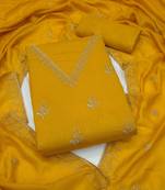 yellow unstitched thread embroidery with embroidered dupatta vichitra silk blend dress material