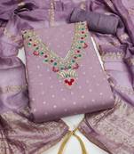 lavender unstitched weaving embroidered neck with woven embellished dupatta dress material