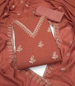 peach unstitched thread embroidery with embroidered dupatta vichitra silk blend dress material