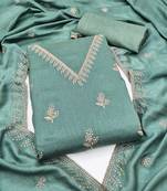sea green unstitched thread embroidery with embroidered dupatta vichitra silk blend dress material