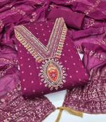 magenta unstitched weaving embroidered neck with woven embellished dupatta dress material
