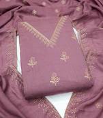 lavender unstitched thread embroidery with embroidered dupatta vichitra silk blend dress material