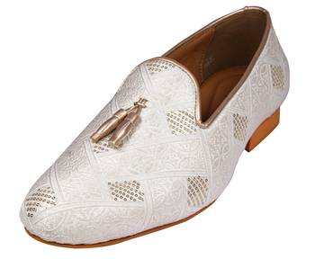 men's white colour fabric material slip-on ethnic shoes for men for weeding party occasion 1
