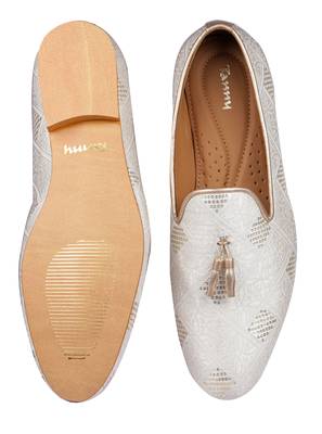 men's white colour fabric material slip-on ethnic shoes for men for weeding party occasion 4