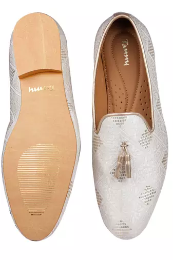 men's white colour fabric material slip-on ethnic shoes for men for weeding party occasion