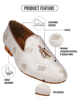 men's white colour fabric material slip-on ethnic shoes for men for weeding party occasion 5