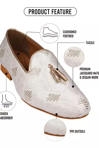 men's white colour fabric material slip-on ethnic shoes for men for weeding party occasion