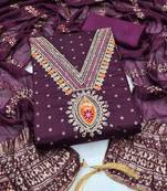 purple unstitched weaving embroidered neck with woven embellished dupatta dress material