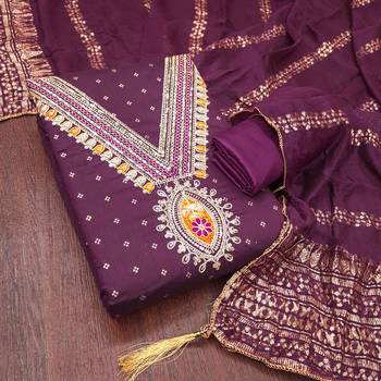 purple unstitched weaving embroidered neck with woven embellished dupatta dress material 3