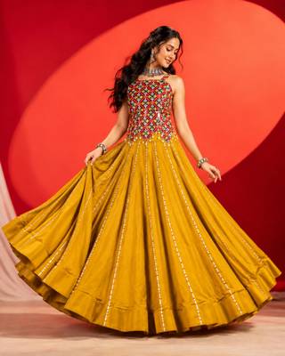 MUSTERD RAYON COTTON EMBROIDERY NAVRATRI CHANIYA CHOLI- full stitched free size UP TO 42  3