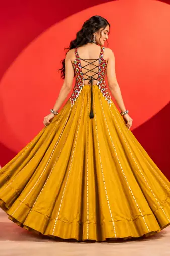 MUSTERD RAYON COTTON EMBROIDERY NAVRATRI CHANIYA CHOLI- full stitched free size UP TO 42 