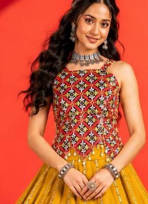 MUSTERD RAYON COTTON EMBROIDERY NAVRATRI CHANIYA CHOLI- full stitched free size UP TO 42  5