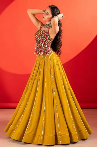 MUSTERD RAYON COTTON EMBROIDERY NAVRATRI CHANIYA CHOLI- full stitched free size UP TO 42 