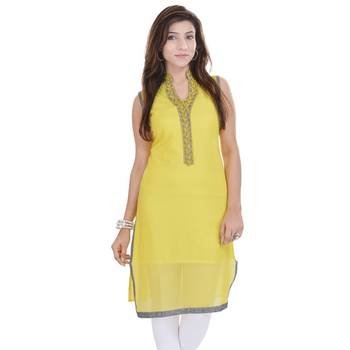 Yellow Free Size Georgette Designer Kurti 1