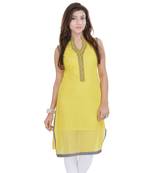 Yellow Free Size Georgette Designer Kurti