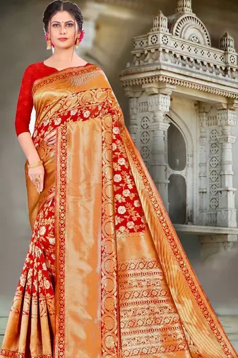 Women Floral Woven Design Zari Art Silk Banarasi Saree