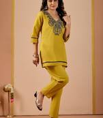 Green embroidery cotton kurta with pant