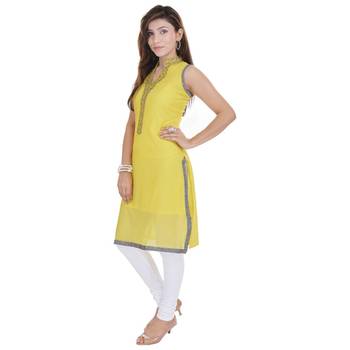 Yellow Free Size Georgette Designer Kurti 3