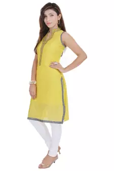 Yellow Free Size Georgette Designer Kurti