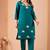 Teal blue embroidery rayon kurta with pant and duptta