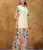 White printed cotton kurta with pant