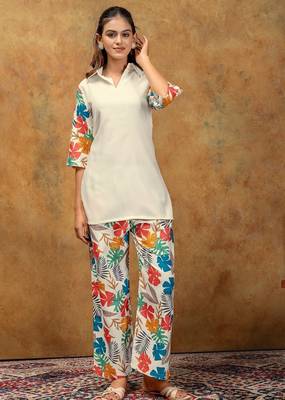 White printed cotton kurta with pant 2