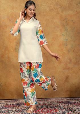 White printed cotton kurta with pant 3
