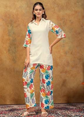 White printed cotton kurta with pant 4