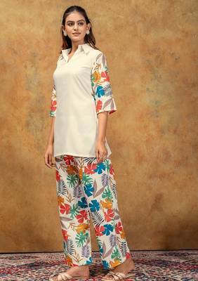 White printed cotton kurta with pant 5