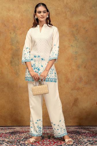 Blue printed cotton kurta with pant