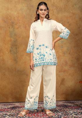 Blue printed cotton kurta with pant 3