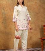 Wine printed cotton kurta with pant