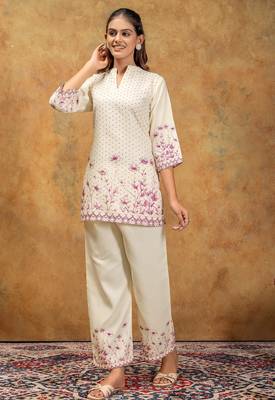 Wine printed cotton kurta with pant 2