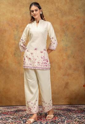 Wine printed cotton kurta with pant 3