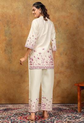 Wine printed cotton kurta with pant 5