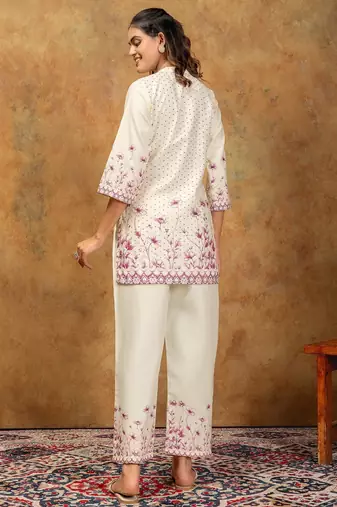 Wine printed cotton kurta with pant