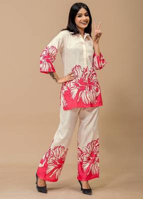 Pink printed cotton kurta with pant 1