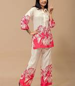 Pink printed cotton kurta with pant