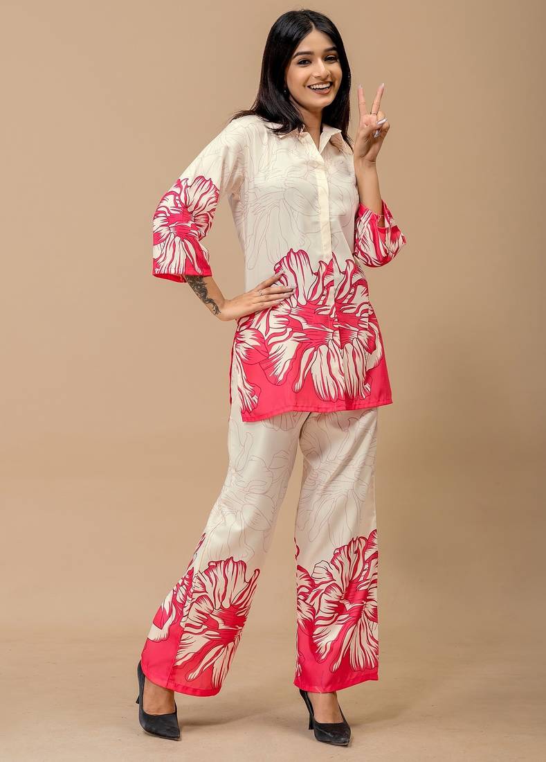 Pink printed cotton kurta with pant