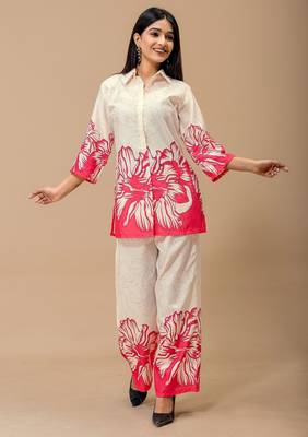 Pink printed cotton kurta with pant 2