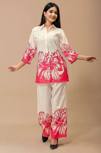 Pink printed cotton kurta with pant